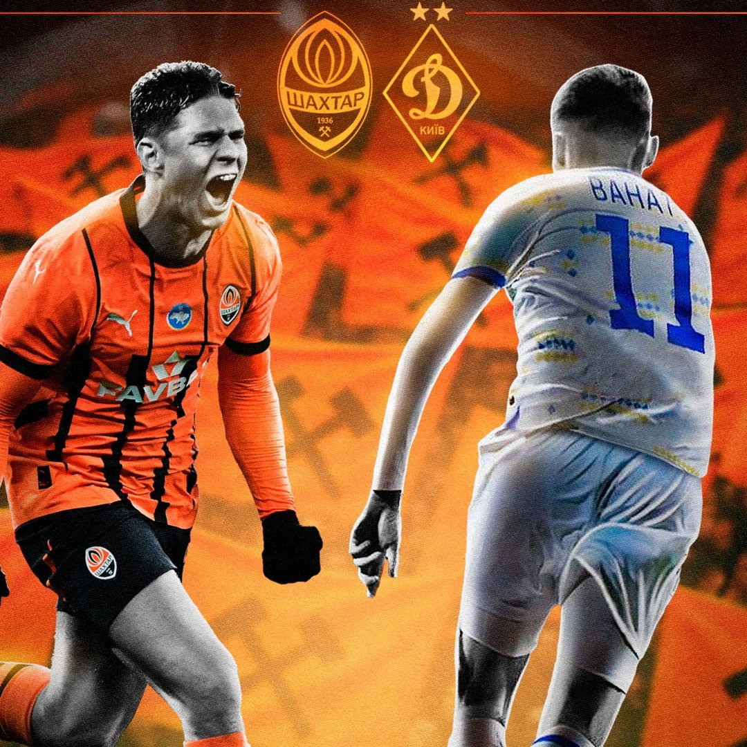 Shakhtar Donetsk and Dynamo Kyiv players face off in a Ukrainian football rivalry match