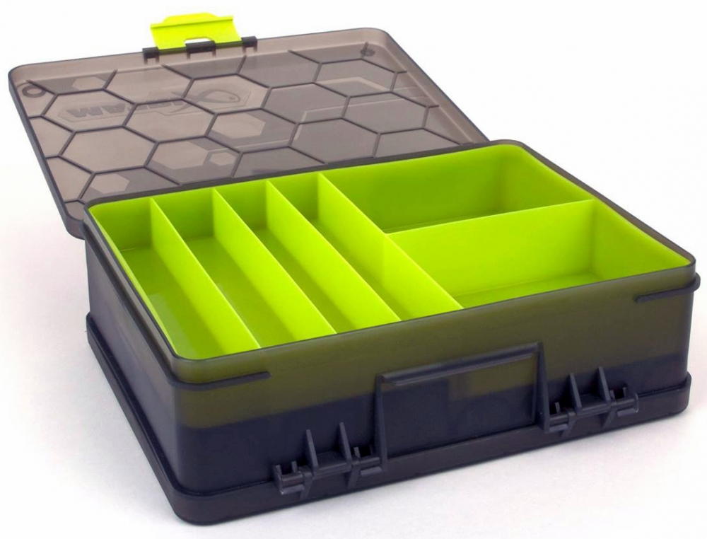 Fishing tackle box with multiple compartments for organizing fishing gear and accessories