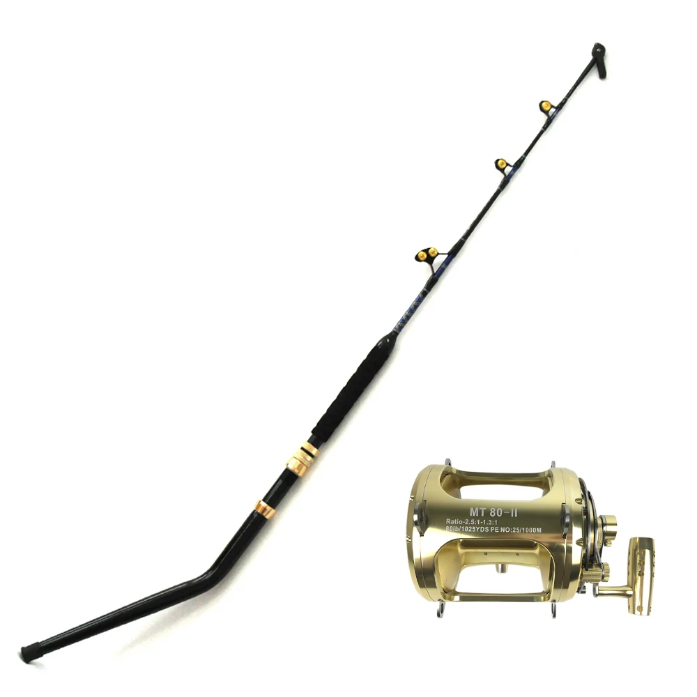 Big game saltwater trolling fishing rod with 80w heavy-duty reel for deep sea fishing