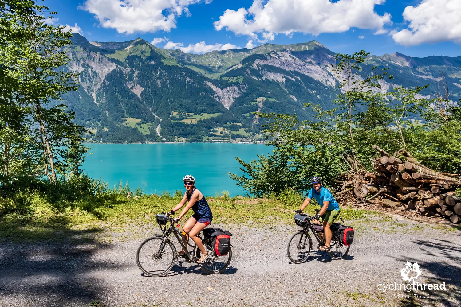 Cyclists in Swiss Alps