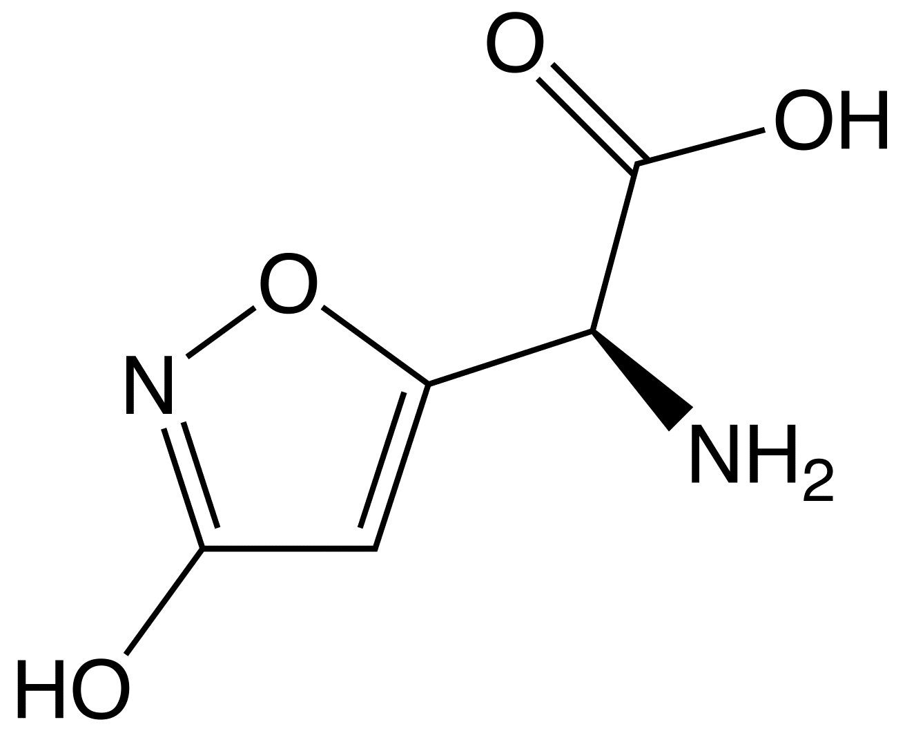 Chemical structure of Ibotenic acid with functional groups