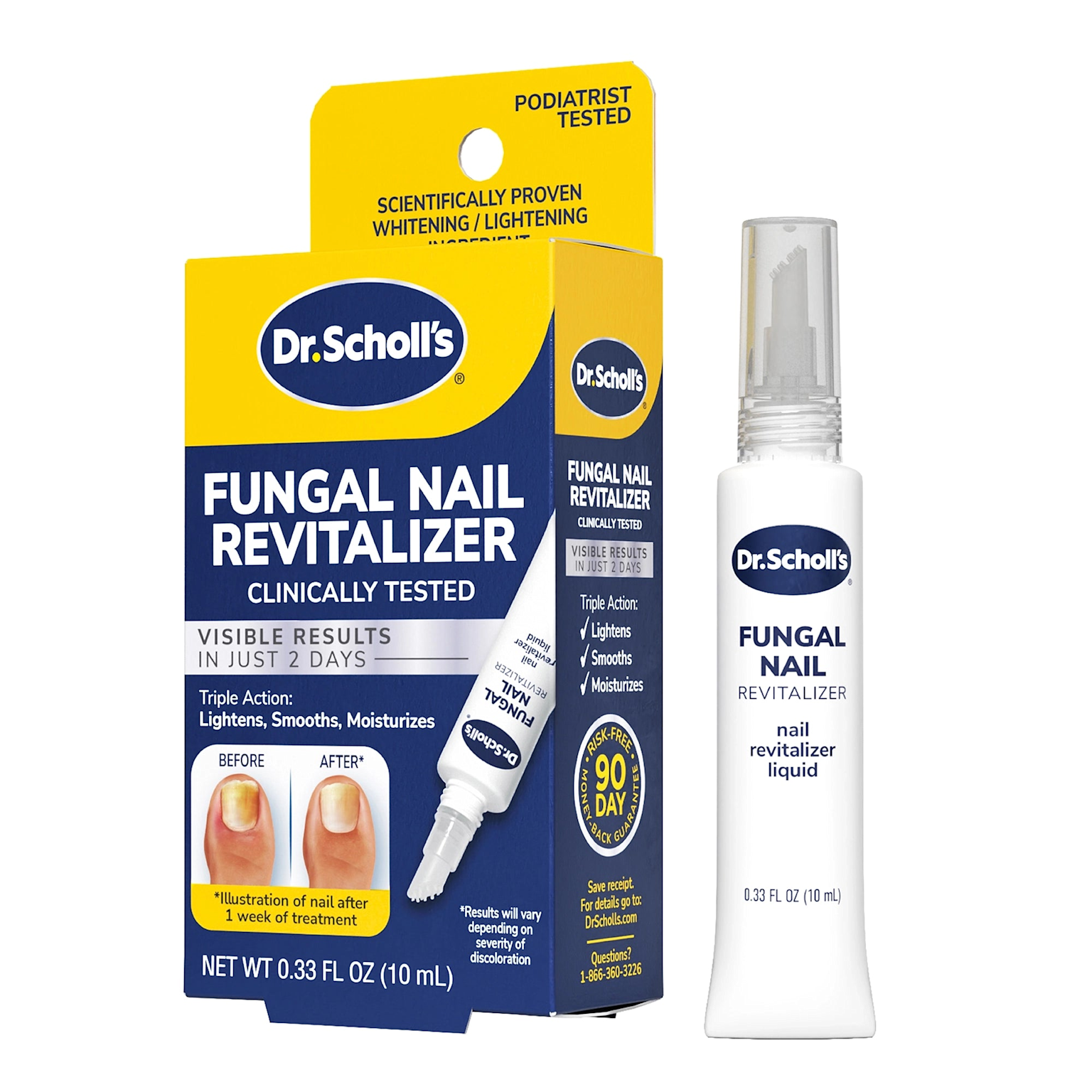 Dr. Scholl's Fungal Nail Revitalizer, a topical treatment offering visible improvement in fungal nail appearance within days