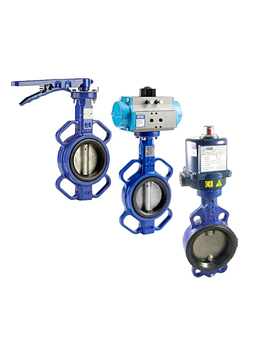 Butterfly valves with manual, pneumatic, and electric actuators for controlling valve operation