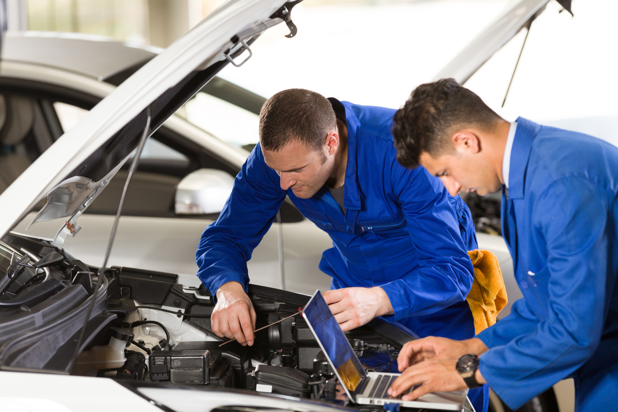 Professional automotive technicians at work