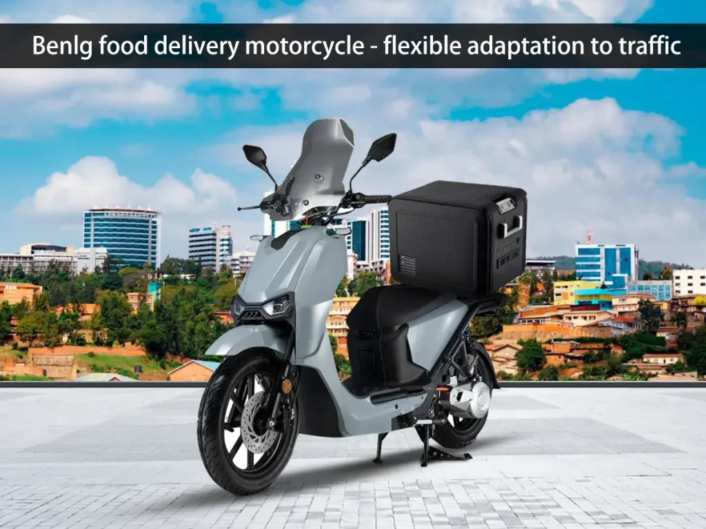 A modern delivery scooter with an insulated box designed for urban traffic adaptation