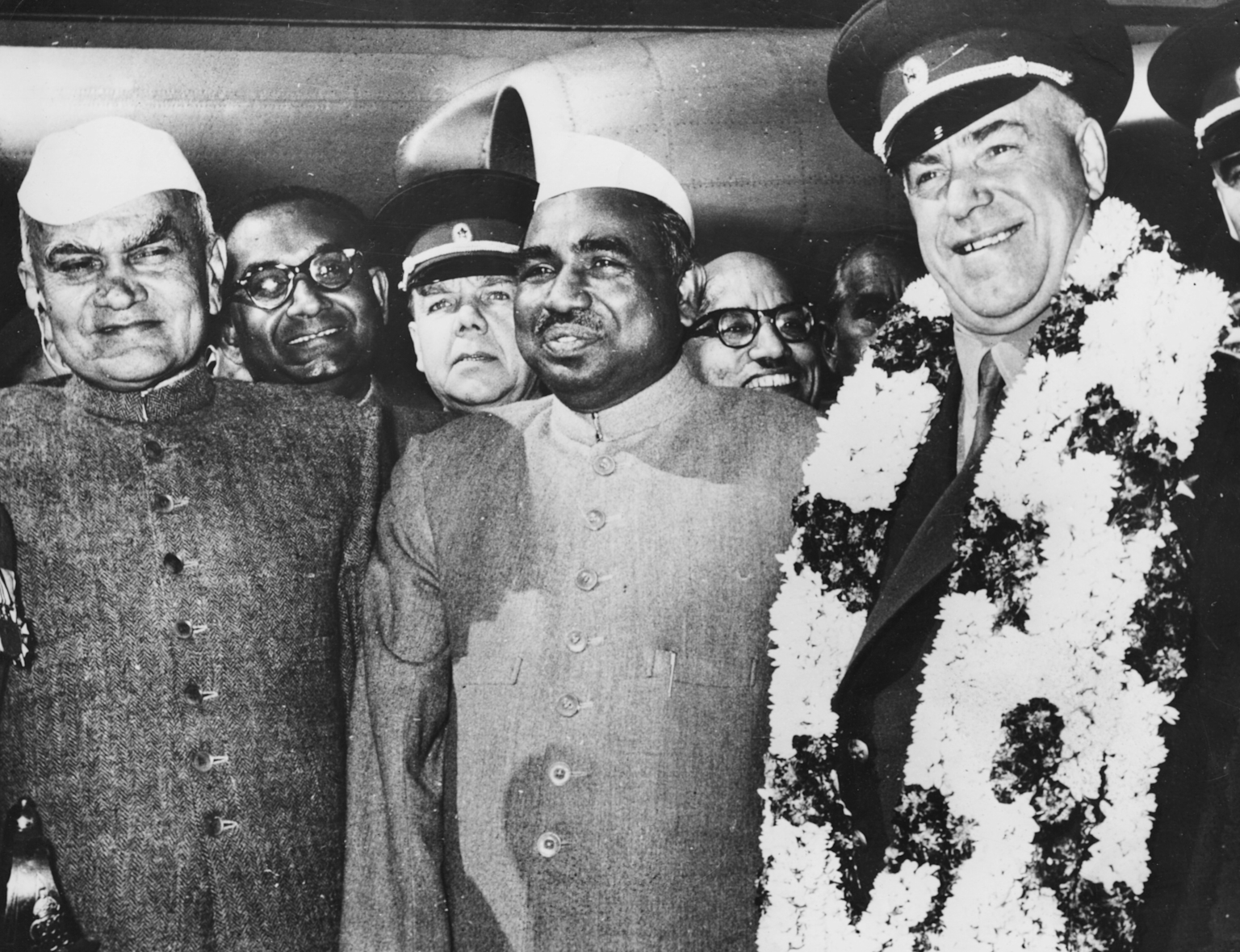 Indian political leaders, including Jagjivan Ram, during a ceremonial event in mid-20th century India