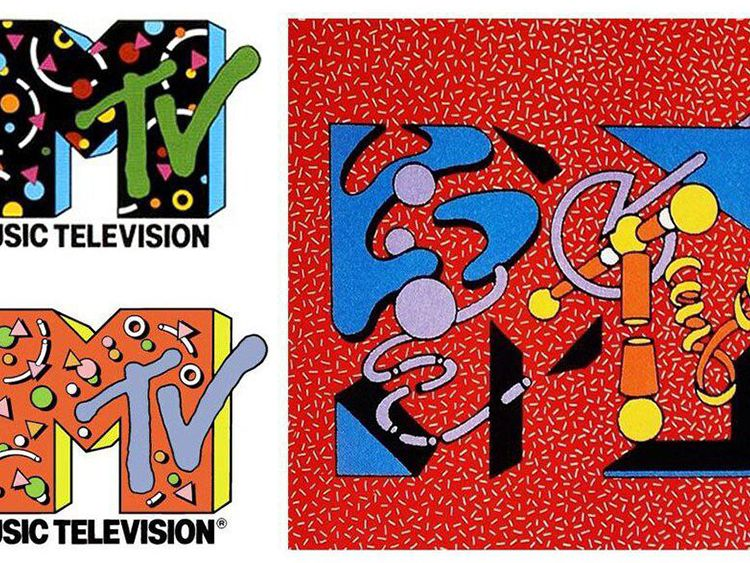 Three colorful MTV logo variations from the 1980s showcasing the brand's creative and ever-changing visual identity