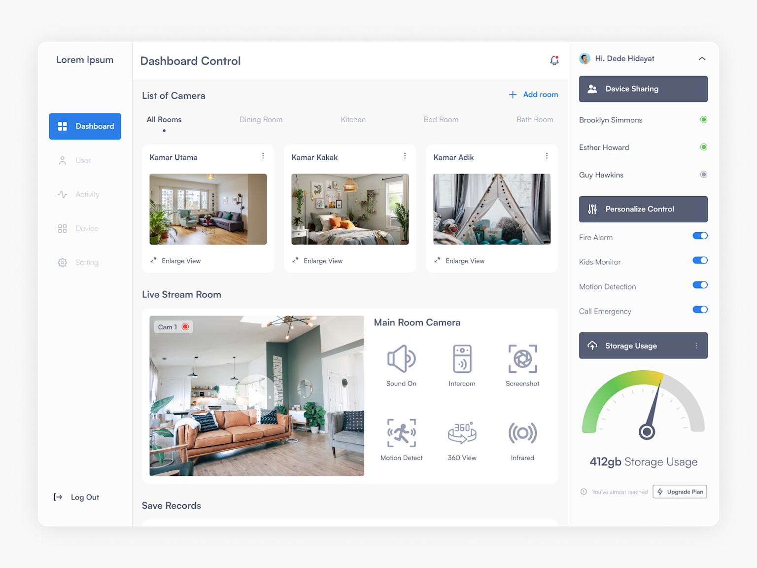 CCTV Security Dashboard Interface