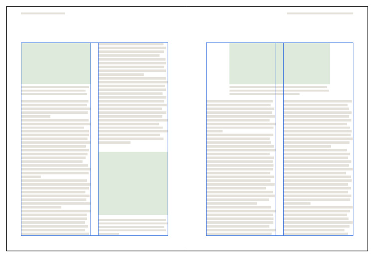 Two-page booklet layout using column grids to organize text and image content efficiently.