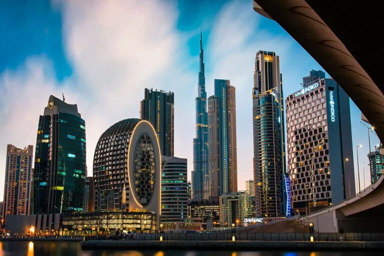 Dubai's iconic commercial office towers and modern business district skyline