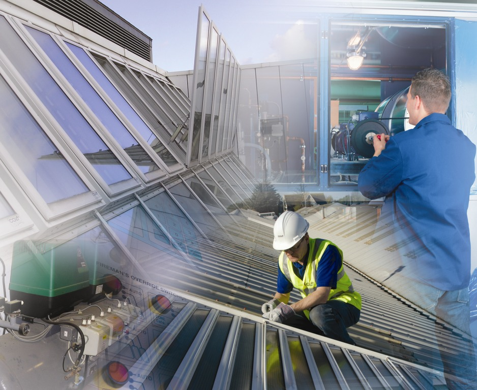Professional maintenance technicians performing building facility repair and service work