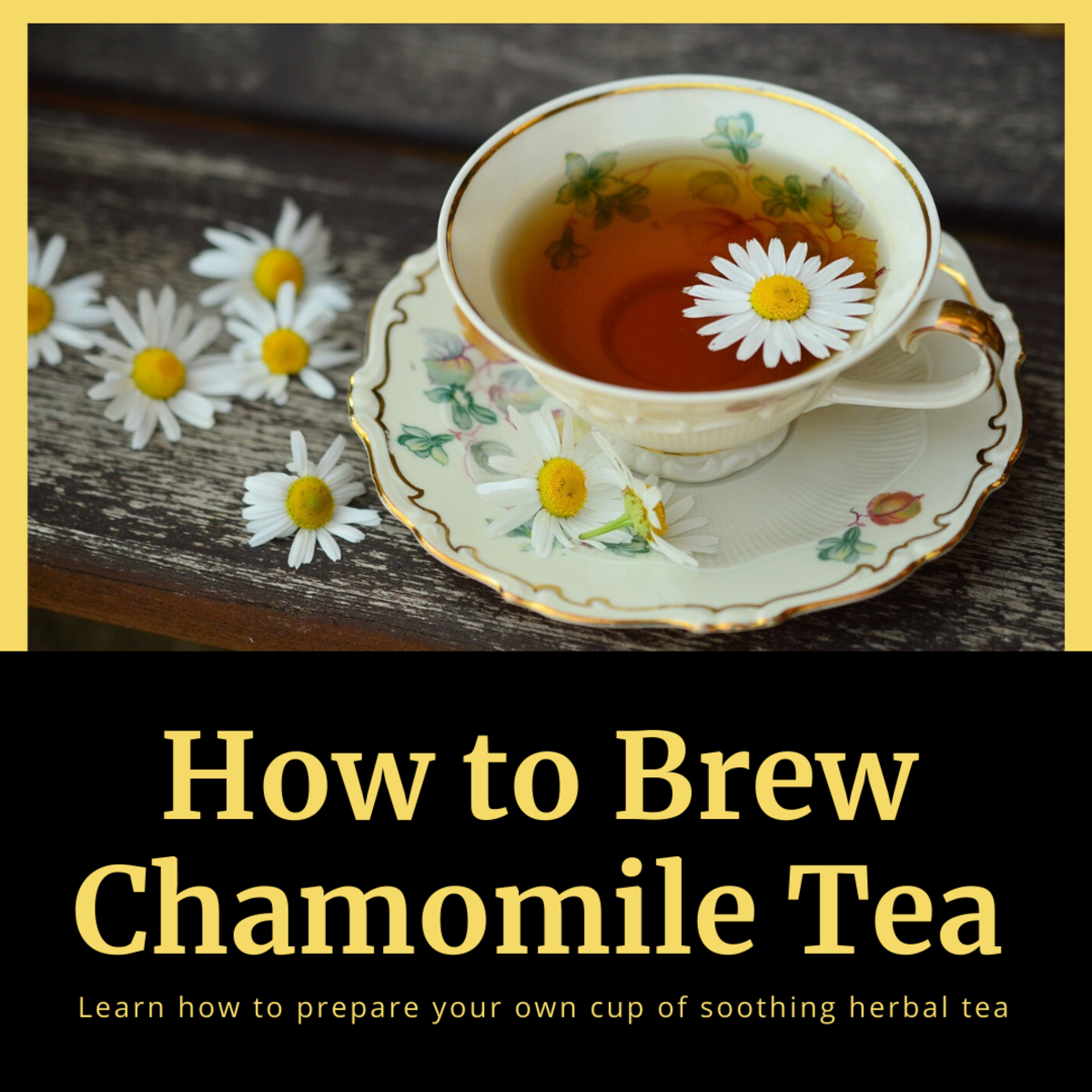 A porcelain cup of chamomile tea with fresh chamomile flowers, illustrating the preparation of soothing herbal tea