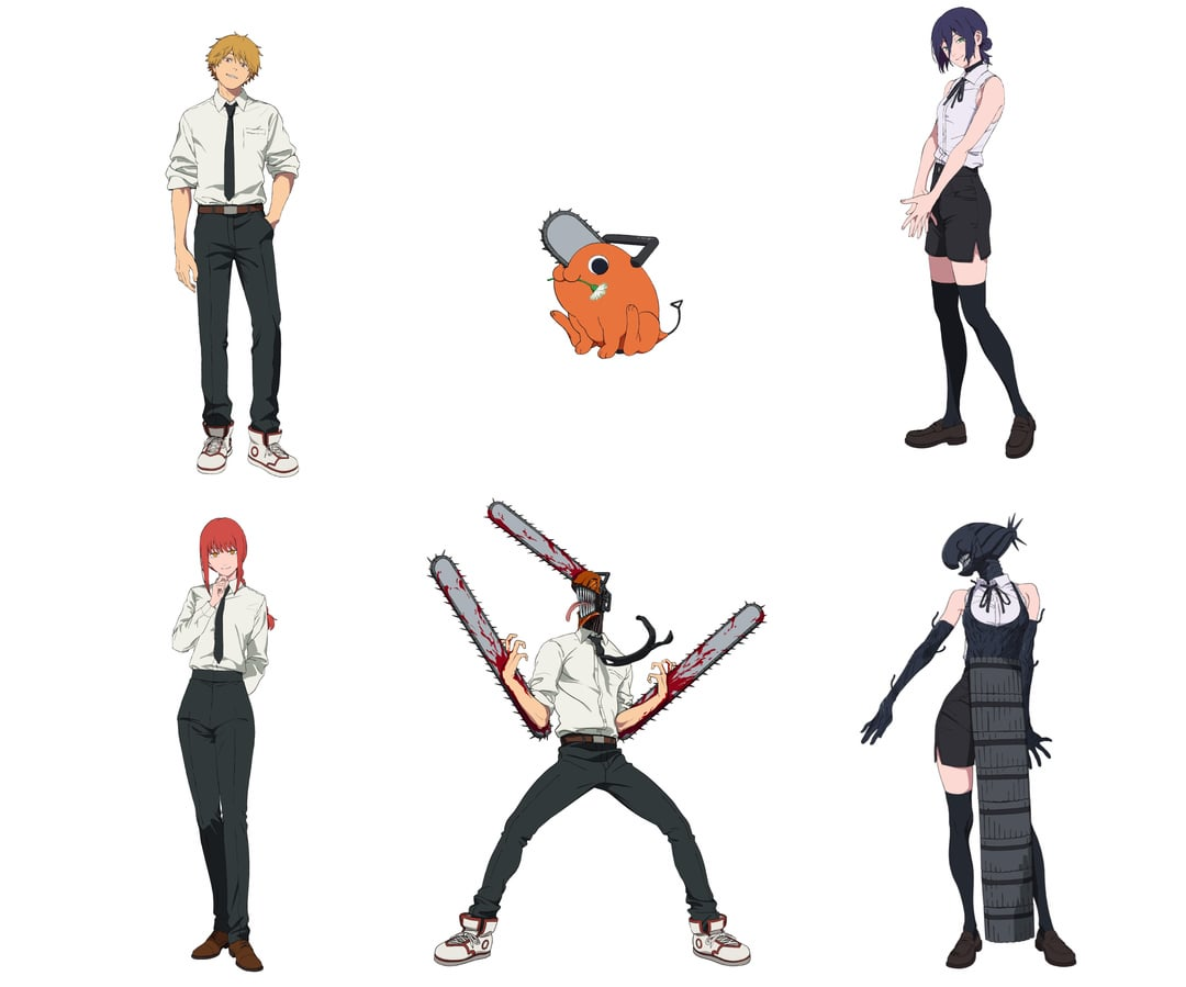 Character visuals from Chainsaw Man's Reze arc including Denji and Reze