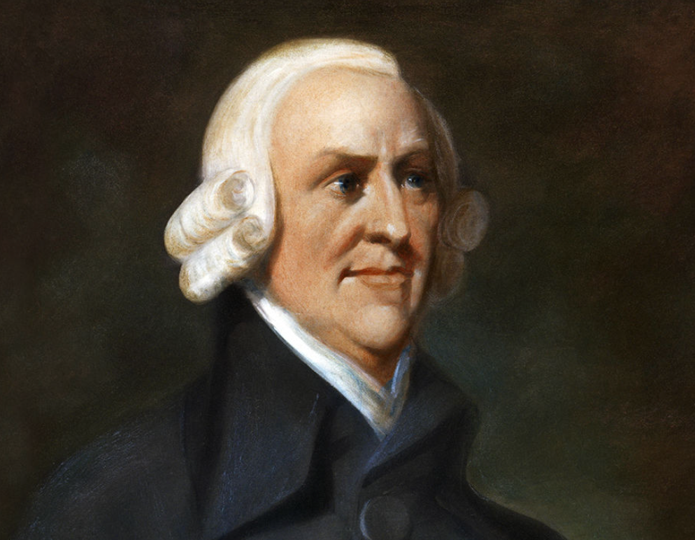 Portrait of Adam Smith, the pioneer of capitalism and economics, known for his work "The Wealth of Nations".