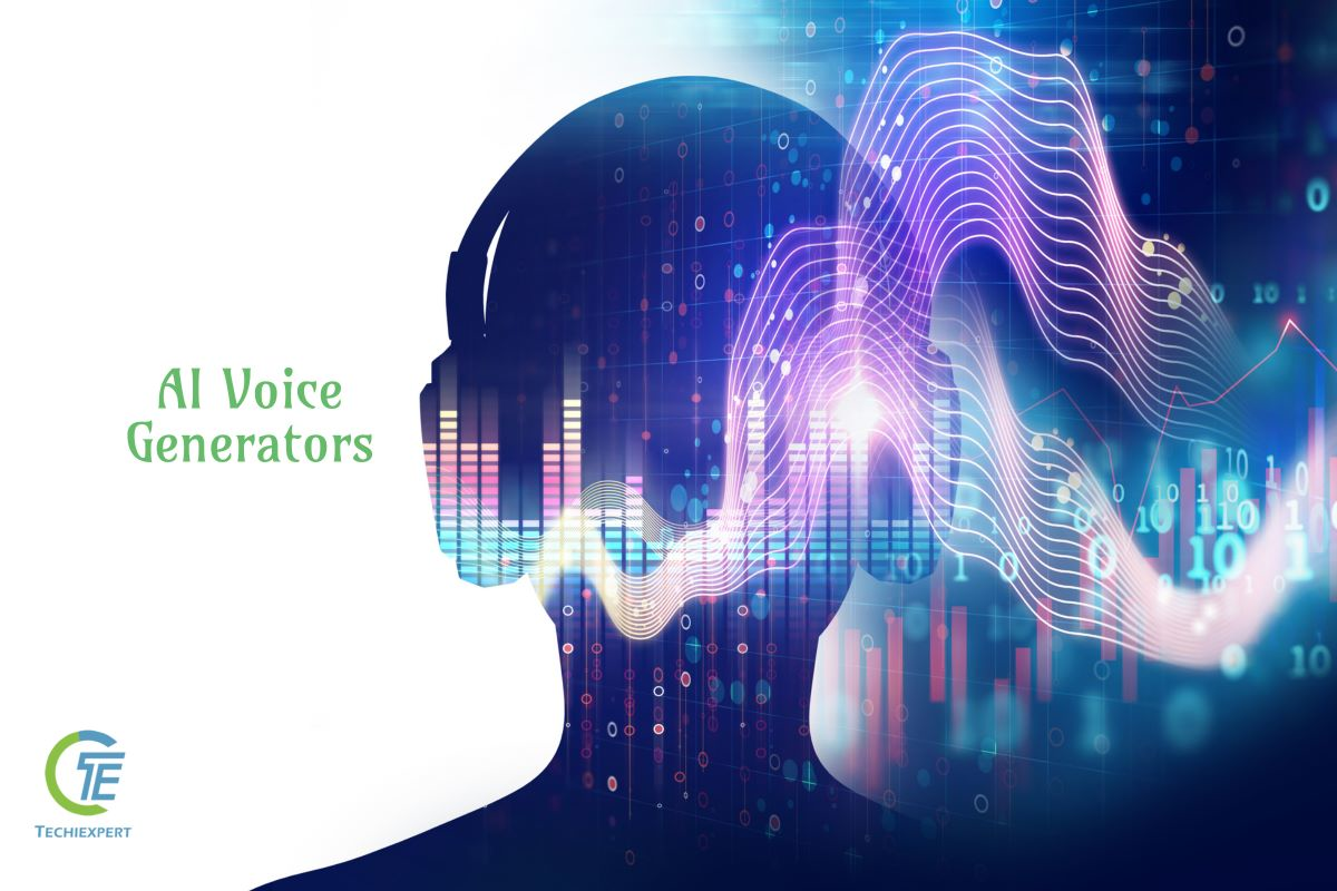 Silhouette with headphones and digital sound waves illustrating AI voice generators technology