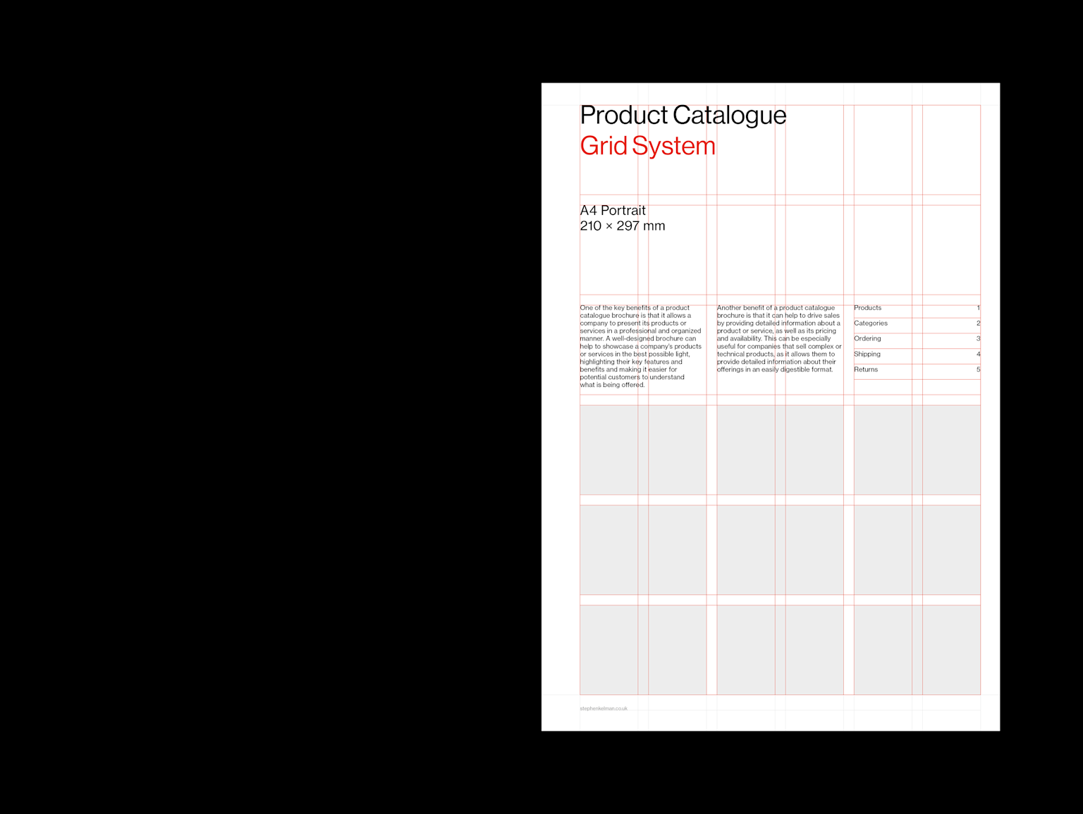 A4 brochure grid system layout demonstrating content structure and visual flow organization.