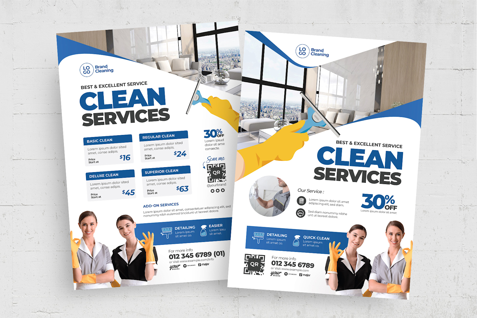 Simple and clean flyer design for a cleaning service with clear pricing and eye-catching elements