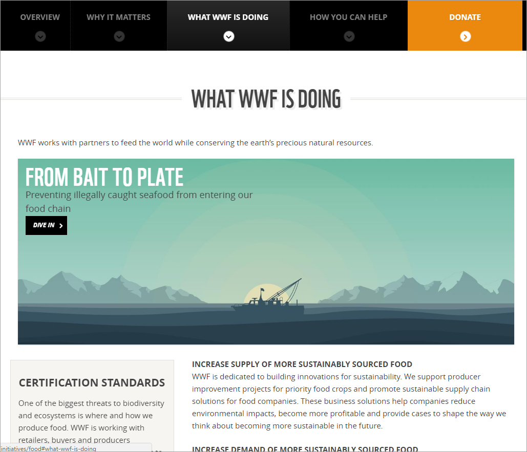 Single page website showing a horizontal anchor menu for navigation with clear section headings and content blocks.