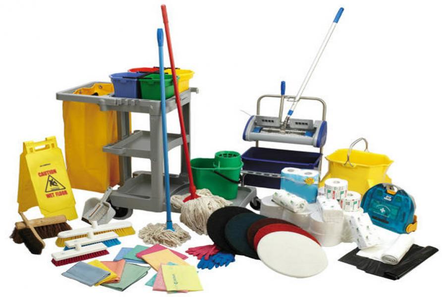 Comprehensive commercial cleaning supplies and equipment collection relevant to wholesale cleaning materials