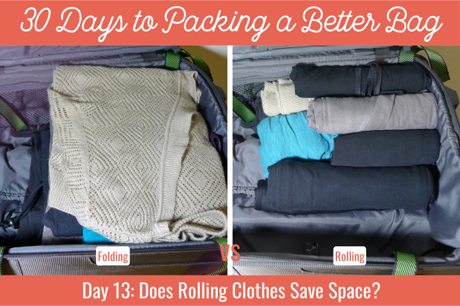 Comparison of folding versus rolling clothes to save space in a suitcase for better packing