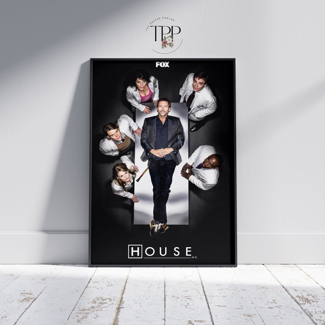 Poster of the medical drama TV series 'House M.D.' featuring Hugh Laurie and his diagnostic team