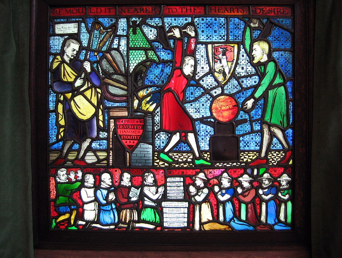 The Fabian Window stained glass artwork symbolizing the Fabian Society's reformist ideals and historical legacy