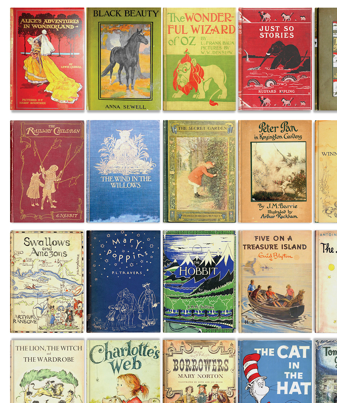 Classic English children's book covers featuring timeless literary works and beloved characters
