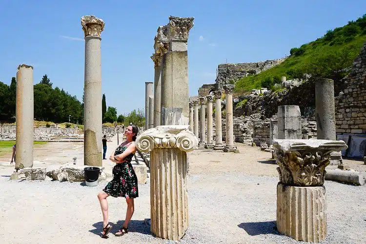 Ancient Roman columns at the archaeological site of Ephesus, Turkey, a prominent biblical and historical location
