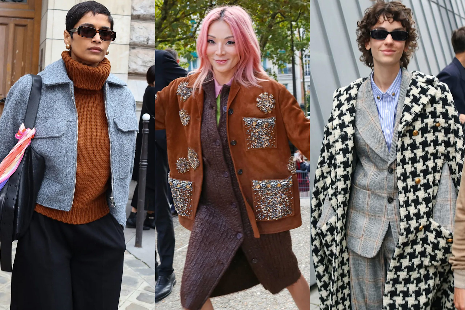 Women demonstrating chic winter layering outfits with wool blazers, sweaters, and coats for 2025 trends.