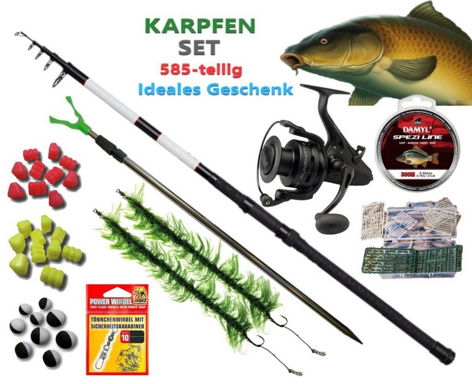 Vollständiges Karpfen-Angelset mit Rute, Rolle und Zubehör