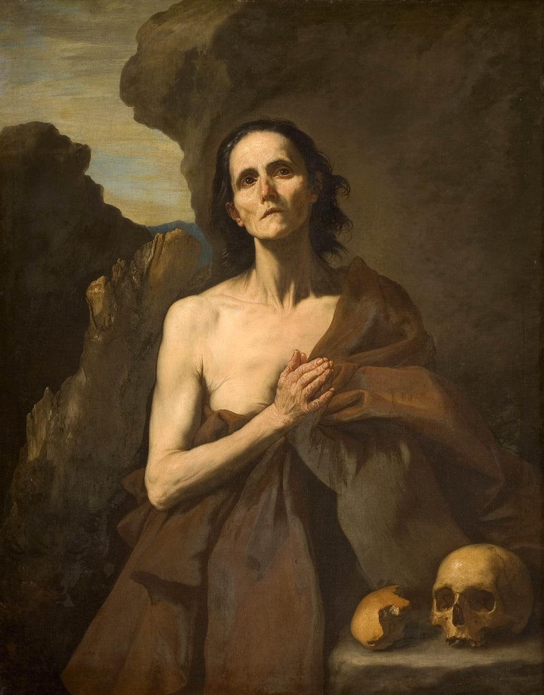 Classical painting of an ascetic hermit in the desert, illustrating themes of solitude, spirituality, and ascetic life