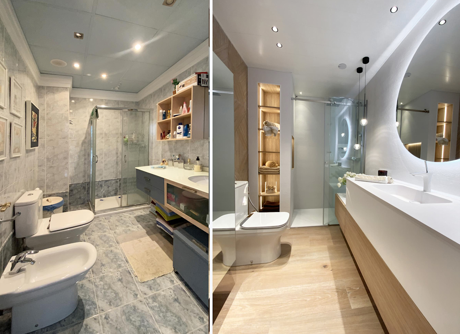 Before And After Comparison Of A Bathroom Renovation Showing Transformation From Old To Modern Design