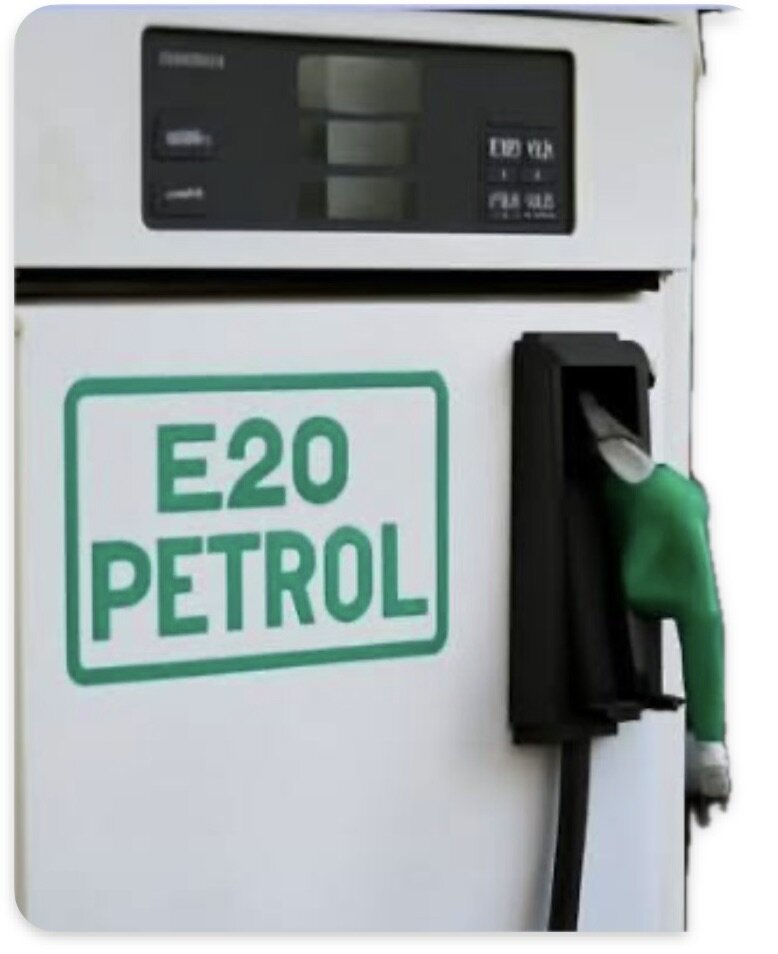 Fuel pump dispensing E20 petrol, an ethanol-blended fuel (20% ethanol, 80% petrol) used in India