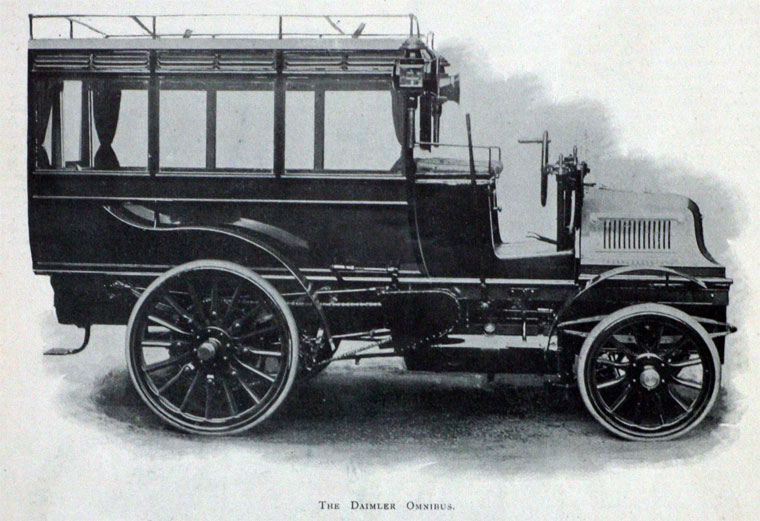 An early London-manufactured Daimler car from the late 19th century.