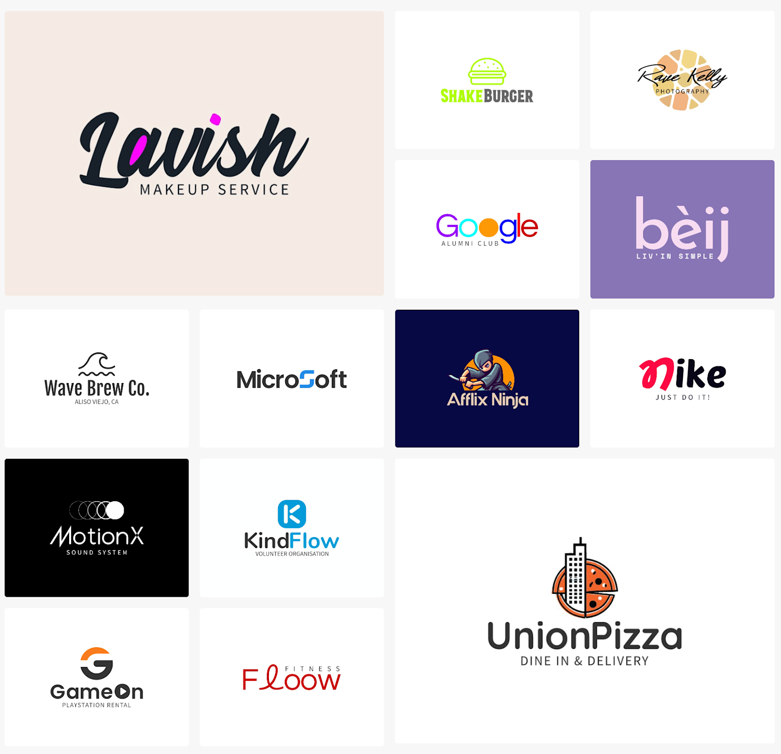 Examples of diverse AI-generated logos showcasing creativity and professionalism
