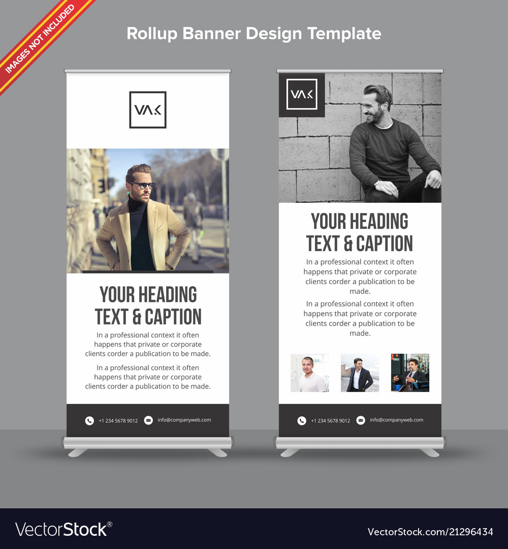 Two professional modern business pull-up banner designs showcasing blue and maroon color themes with organized layout sections for logo placement, service descriptions, contact information, and clear call-to-action elements