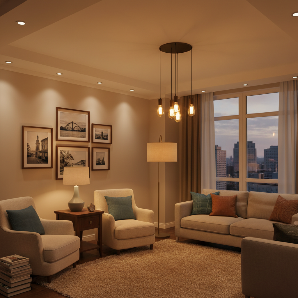 Habitación con iluminación equilibrada y variada