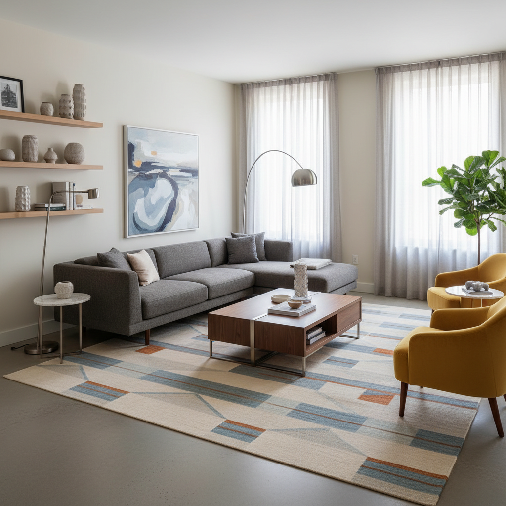 Sala mediana con muebles proporcionados y espacio amplio