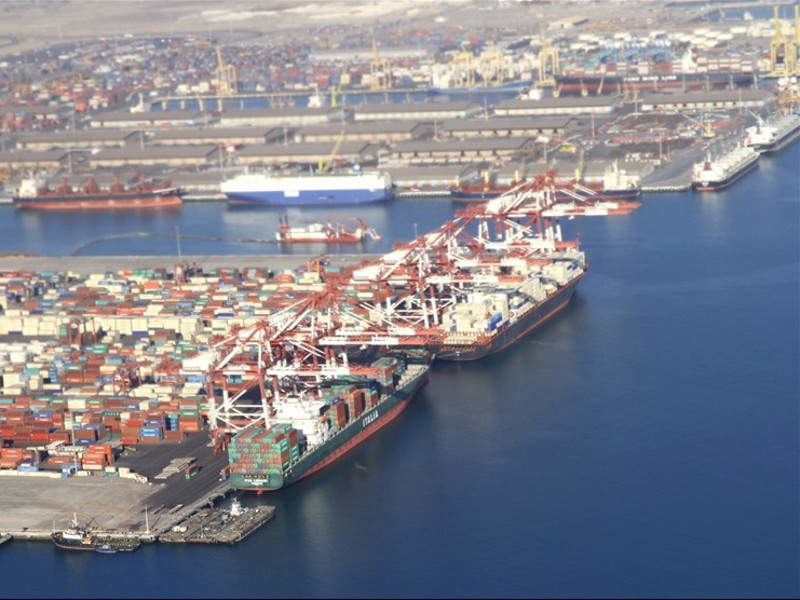 Aerial view of the expanded container terminal at Chabahar Port, highlighting its strategic role in regional maritime trade and logistics