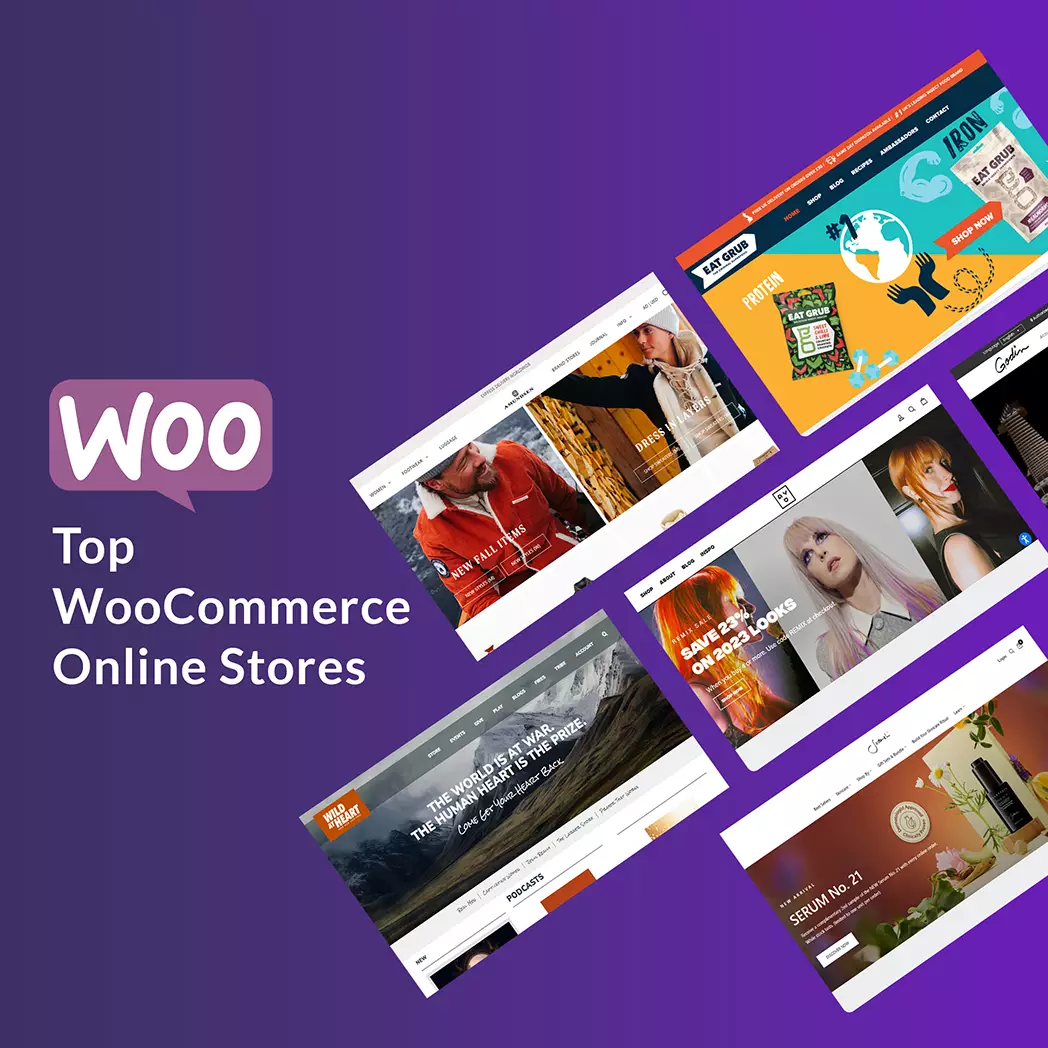Examples of top WooCommerce online stores showing diverse e-commerce website designs