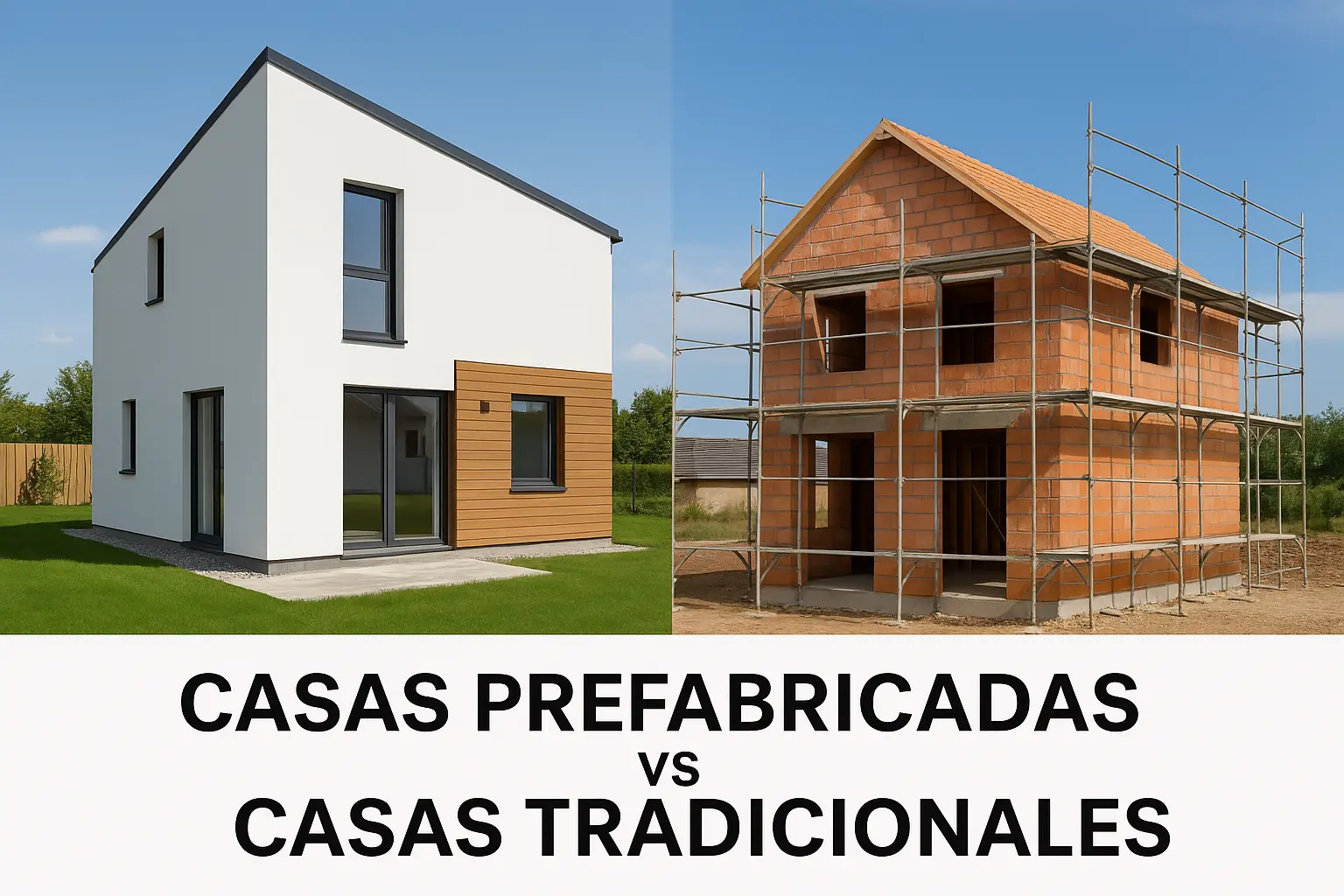 Comparison Between A Modern Prefabricated House And A Traditional Brick House Under Construction