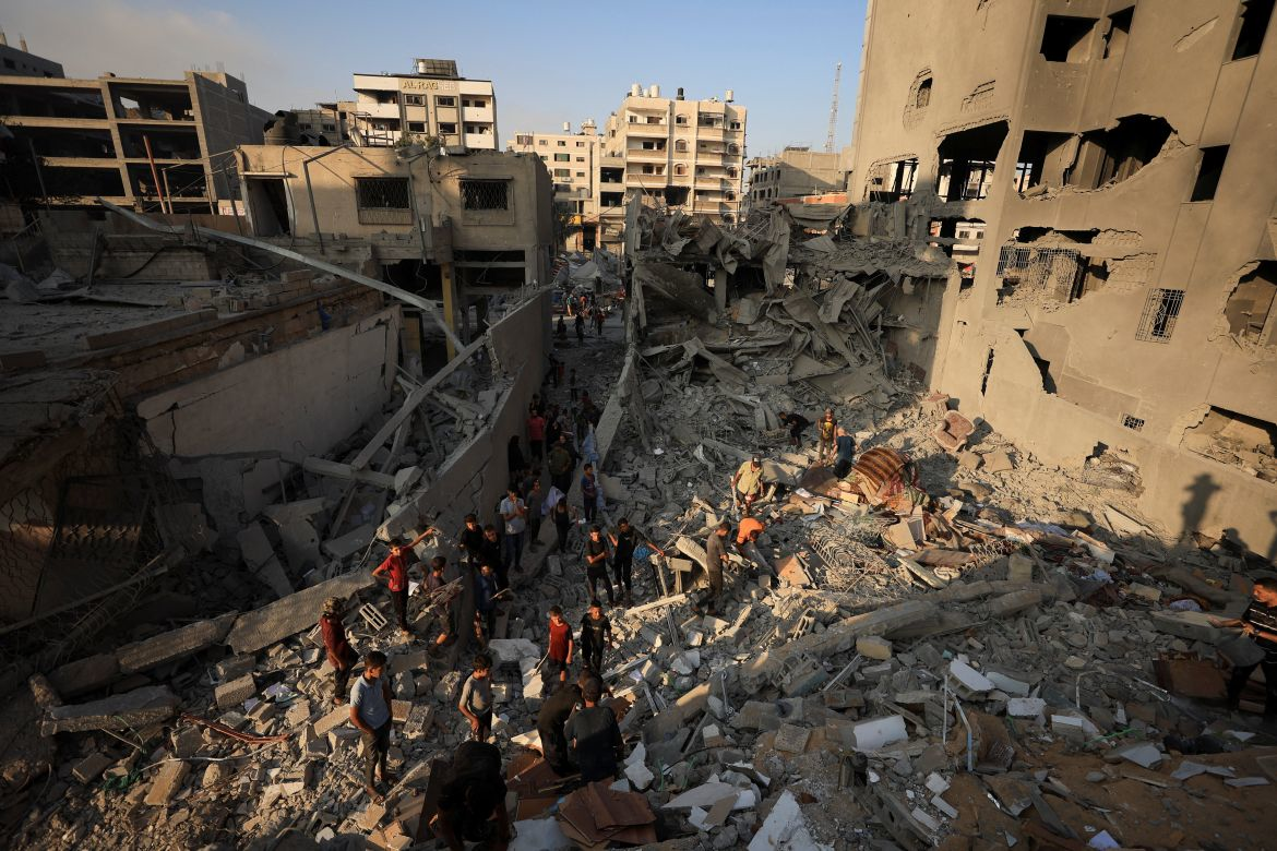 Extensive destruction and rescue efforts amid the rubble in Gaza City following Israeli attacks in September 2025