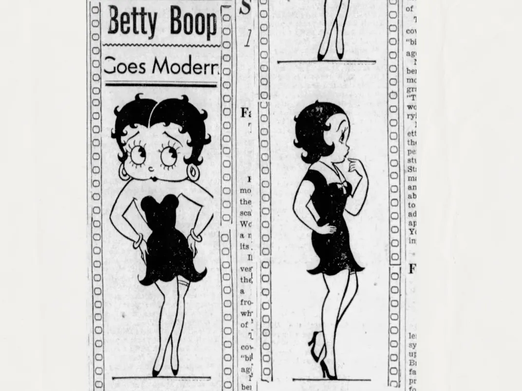 Comparison of Betty Boop's character design before and after censorship under the Hays Code