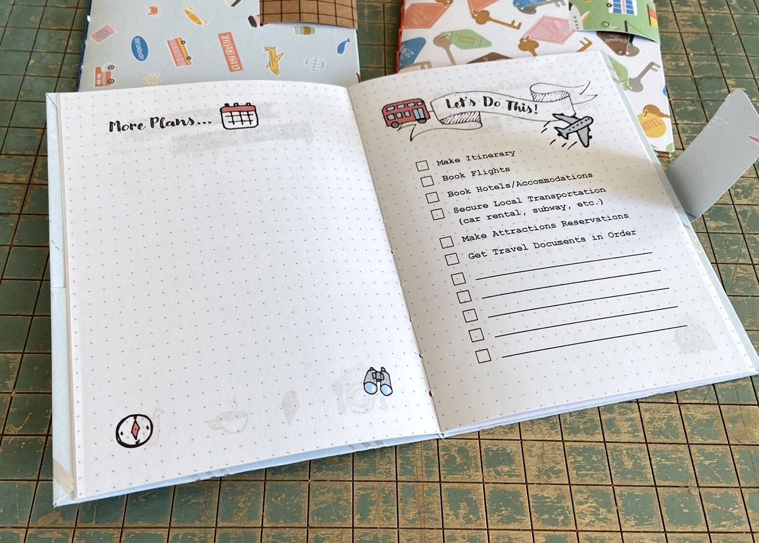 A mini travel planner with a checklist for itinerary planning and trip organization in a compact, pocket-friendly format