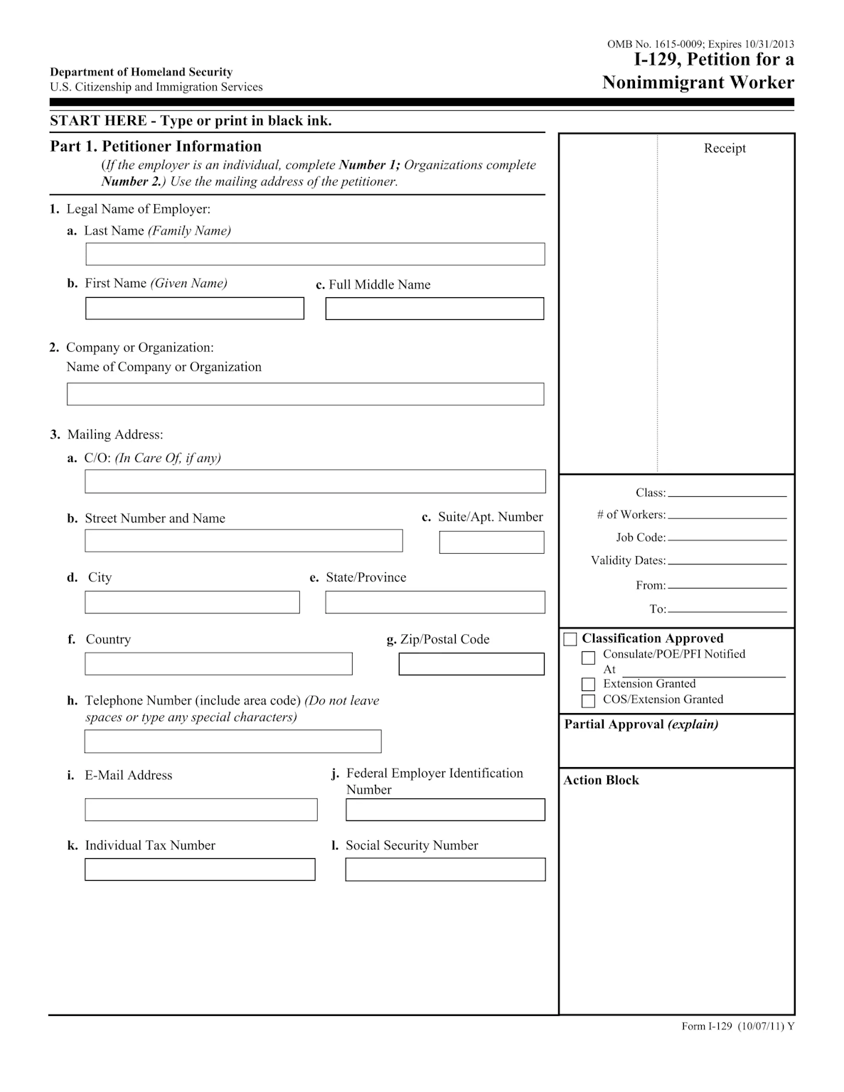 Form I129, Petition for a Nonimmigrant Worker, used for H1B visa and other nonimmigrant worker petitions in the US