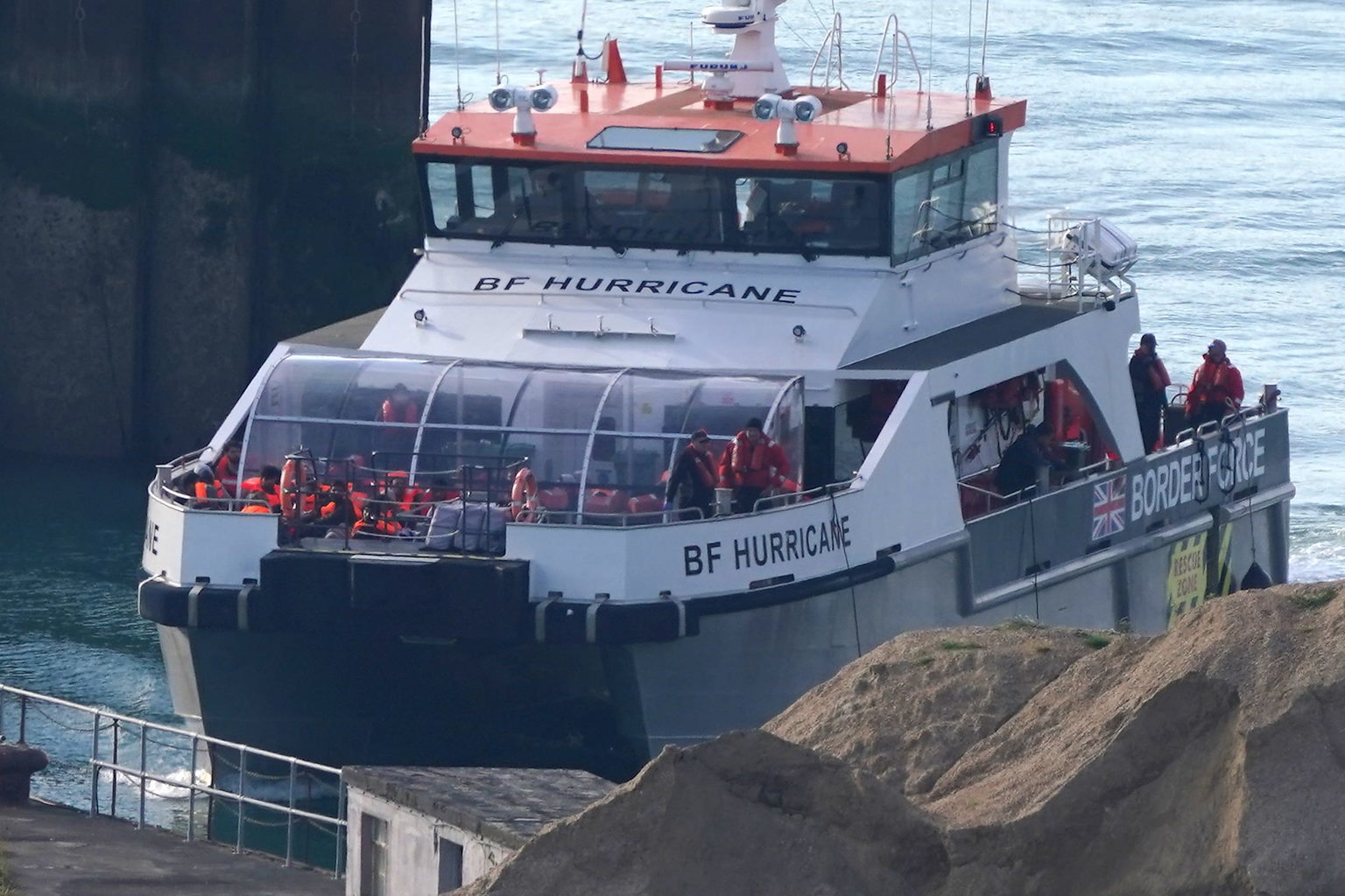 A UK Border Force patrol vessel 'BF HURRICANE' involved in English Channel operations to manage migrant crossings