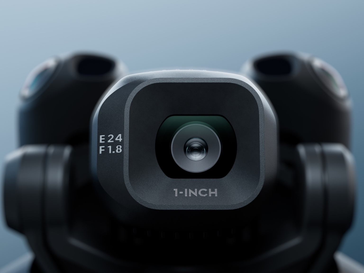 Close-up of the DJI Mini 5 Pro drone's 1-inch sensor camera with F1.8 aperture