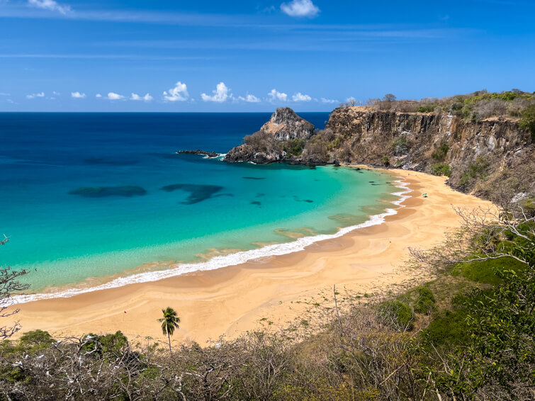 Baía do Sancho in Fernando de Noronha, Brazil, renowned for its pristine turquoise waters and scenic cliffs