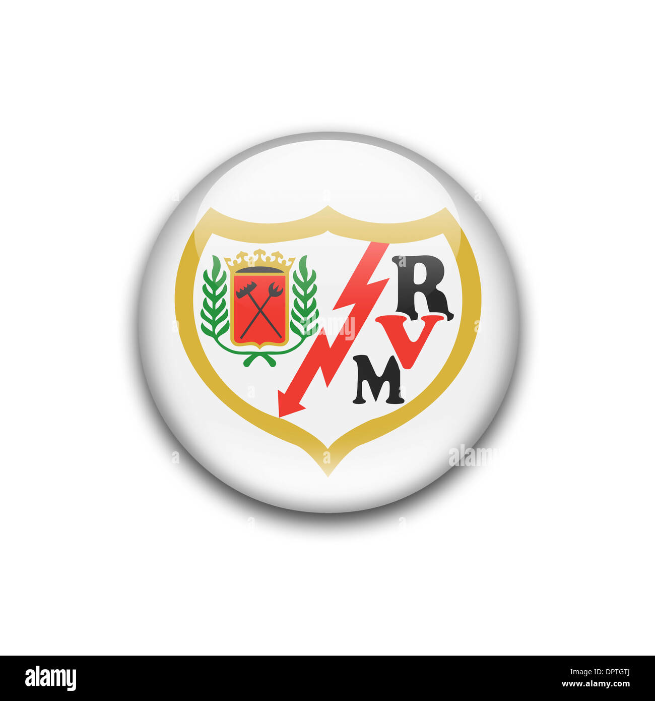 Rayo Vallecano football club's official crest featuring a goldlined white shield with a red lightning bolt and the club's initials