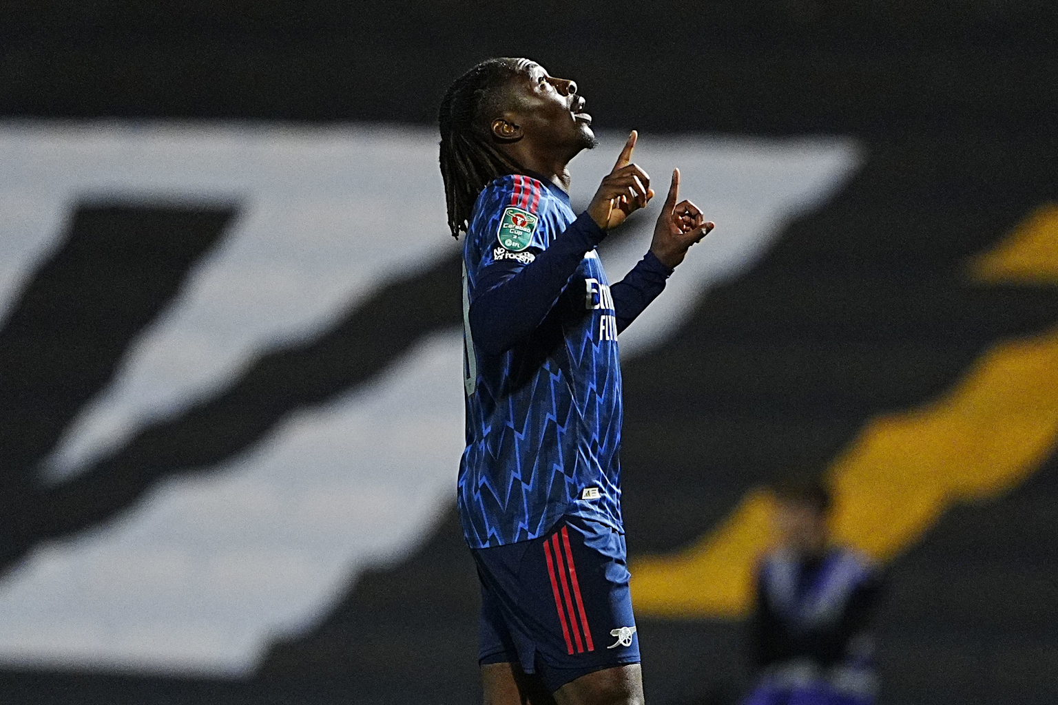 Eberechi Eze celebrates his first Arsenal goal in the Carabao Cup match against Port Vale